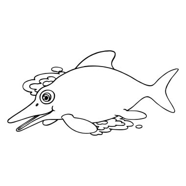 Sevimli çizgi plesiosaur çocuk için beyaz arka plan üzerinde yazdırır, t-shirt, renkli kitap, çocuklar için eğlenceli ve samimi karakter