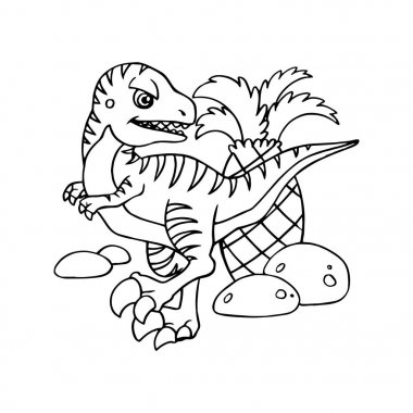 Sevimli çizgi velociraptor çocuk için beyaz arka plan üzerinde yazdırır, t-shirt, renkli kitap, çocuklar için eğlenceli ve samimi karakter