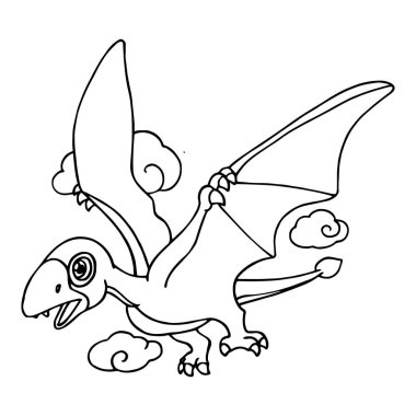 Sevimli çizgi pterodactyl çocuk için beyaz arka plan üzerinde yazdırır, t-shirt, renkli kitap, çocuklar için eğlenceli ve samimi karakter