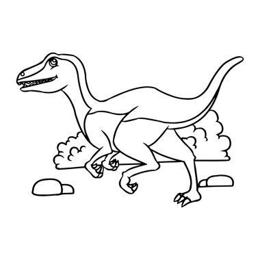 Sevimli çizgi velociraptor çocuk için beyaz arka plan üzerinde yazdırır, t-shirt, renkli kitap, çocuklar için eğlenceli ve samimi karakter