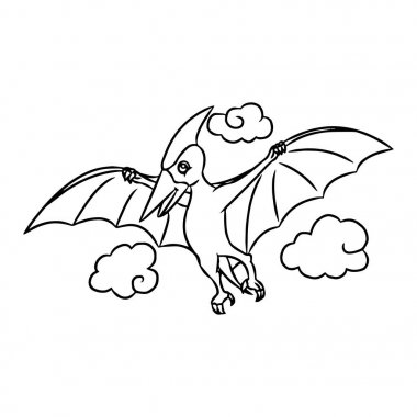 Sevimli çizgi pterodactyl çocuk için beyaz arka plan üzerinde yazdırır, t-shirt, renkli kitap, çocuklar için eğlenceli ve samimi karakter