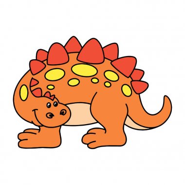 Sevimli çizgi stegosaurus çocuk için beyaz arka plan üzerinde yazdırır, t-shirt, renkli kitap, çocuklar için eğlenceli ve samimi karakter