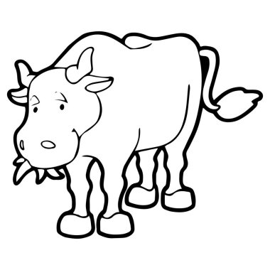 Sevimli çizgi inek çocuk için beyaz arka plan üzerinde yazdırır, t-shirt, renkli kitap, çocuklar için eğlenceli ve samimi karakter