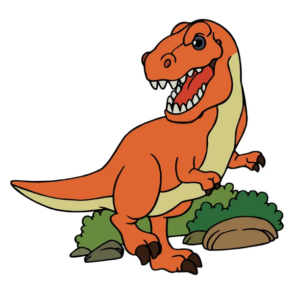 Cute Kartun Dinosaurus Tyrannosaurus Latar Belakang Putih Untuk Cetakan Anak - Stok Vektor