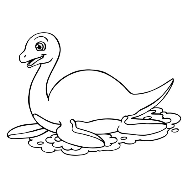 子供のための白い背景の上のかわいい漫画プレシオサウルス プリント シャツ カラー ブック 面白いで人懐っこいキャラクター子供用 — ストックベクタ