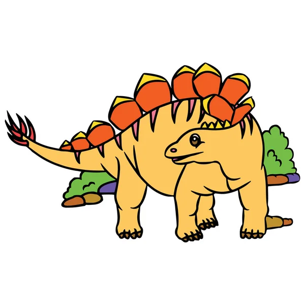 子供のための白い背景の上のかわいい漫画ステゴサウルス プリント シャツ カラー ブック 子供のため面白いとフレンドリーな文字 — ストックベクタ