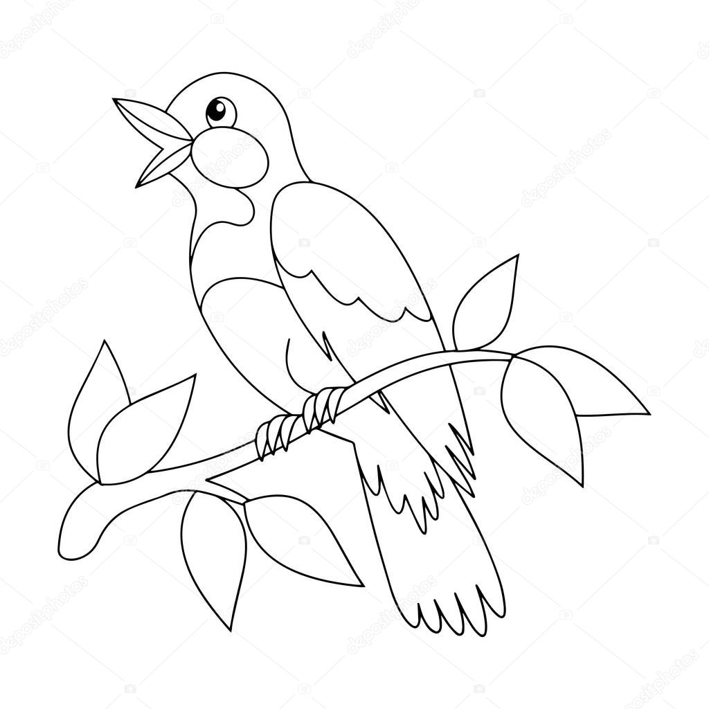Cute cartoon bird on white background for childrens prints, t-shirt, color book, funny and friendly character for kids
