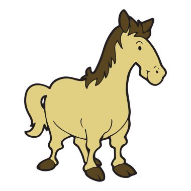 Sevimli çizgi at çocuk için beyaz arka plan üzerinde yazdırır, t-shirt, renkli kitap, çocuklar için eğlenceli ve samimi karakter