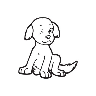 Sevimli çizgi köpek çocuk için beyaz arka plan üzerinde yazdırır, t-shirt, renkli kitap, çocuklar için eğlenceli ve samimi karakter