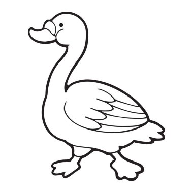 Sevimli çizgi kaz çocuk için beyaz arka plan üzerinde yazdırır, t-shirt, renkli kitap, çocuklar için eğlenceli ve samimi karakter