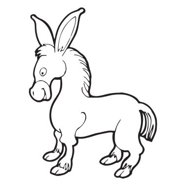 Sevimli çizgi eşek çocuk için beyaz arka plan üzerinde yazdırır, t-shirt, renkli kitap, çocuklar için eğlenceli ve samimi karakter