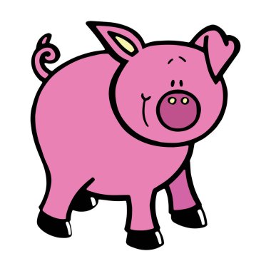 Sevimli çizgi domuz çocuk için beyaz arka plan üzerinde yazdırır, t-shirt, renkli kitap, çocuklar için eğlenceli ve samimi karakter