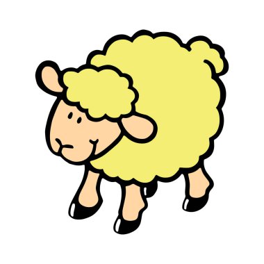 Sevimli çizgi koyun çocuk için beyaz arka plan üzerinde yazdırır, t-shirt, renkli kitap, çocuklar için eğlenceli ve samimi karakter