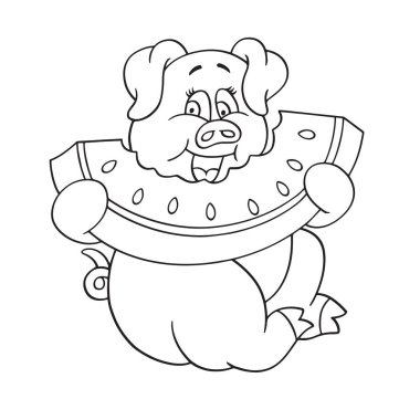 Sevimli çizgi domuz çocuk için beyaz arka plan üzerinde yazdırır, t-shirt, renkli kitap, çocuklar için eğlenceli ve samimi karakter