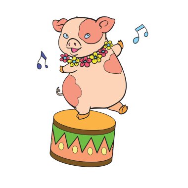 Sevimli çizgi domuz çocuk için beyaz arka plan üzerinde yazdırır, t-shirt, renkli kitap, çocuklar için eğlenceli ve samimi karakter