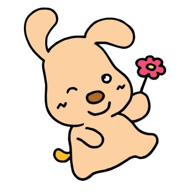 Sevimli çizgi köpek çocuk için beyaz arka plan üzerinde yazdırır, t-shirt, renkli kitap, çocuklar için eğlenceli ve samimi karakter