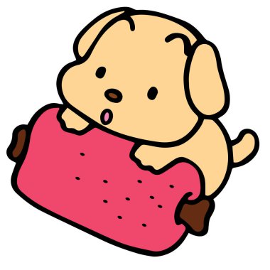 Sevimli çizgi köpek çocuk için beyaz arka plan üzerinde yazdırır, t-shirt, renkli kitap, çocuklar için eğlenceli ve samimi karakter