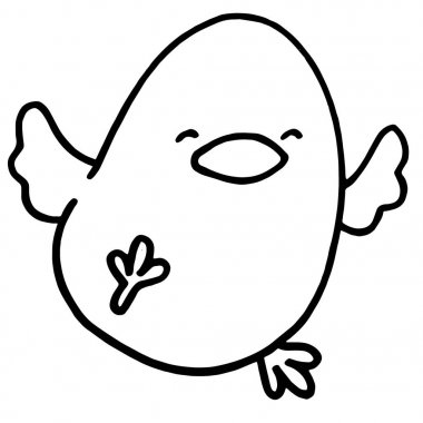 Sevimli çizgi tavuk çocuk için beyaz arka plan üzerinde yazdırır, t-shirt, renkli kitap, çocuklar için eğlenceli ve samimi karakter