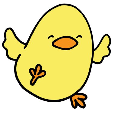 Sevimli çizgi tavuk çocuk için beyaz arka plan üzerinde yazdırır, t-shirt, renkli kitap, çocuklar için eğlenceli ve samimi karakter