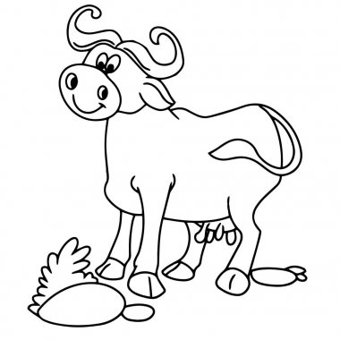 Sevimli çizgi buffalo çocuk için beyaz arka plan üzerinde yazdırır, t-shirt, renkli kitap, çocuklar için eğlenceli ve samimi karakter