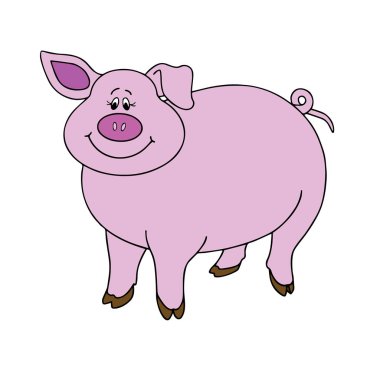 Sevimli çizgi domuz çocuk için beyaz arka plan üzerinde yazdırır, t-shirt, renkli kitap, çocuklar için eğlenceli ve samimi karakter