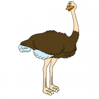 Sevimli çizgi devekuşu çocuk için beyaz arka plan üzerinde yazdırır, t-shirt, renkli kitap, çocuklar için eğlenceli ve samimi karakter