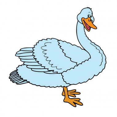 Sevimli çizgi kaz çocuk için beyaz arka plan üzerinde yazdırır, t-shirt, renkli kitap, çocuklar için eğlenceli ve samimi karakter