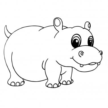 Sevimli çizgi hippo çocuk için beyaz arka plan üzerinde yazdırır, t-shirt, renkli kitap, çocuklar için eğlenceli ve samimi karakter