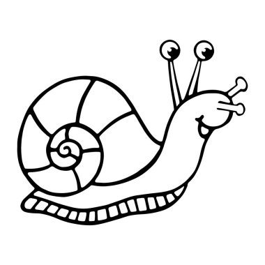 Sevimli çizgi salyangoz çocuk için beyaz arka plan üzerinde yazdırır, t-shirt, renkli kitap, çocuklar için eğlenceli ve samimi karakter