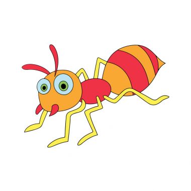 Sevimli çizgi karınca çocuk için beyaz arka plan üzerinde yazdırır, t-shirt, renkli kitap, çocuklar için eğlenceli ve samimi karakter