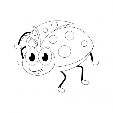 Sevimli çizgi uğur böceği çocuk için beyaz arka plan üzerinde yazdırır, t-shirt, renkli kitap, çocuklar için eğlenceli ve samimi karakter