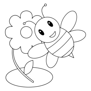 Sevimli çizgi arı çocuk için beyaz arka plan üzerinde yazdırır, t-shirt, renkli kitap, çocuklar için eğlenceli ve samimi karakter