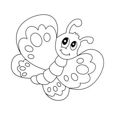 Sevimli çizgi kelebek çocuk için beyaz arka plan üzerinde yazdırır, t-shirt, renkli kitap, çocuklar için eğlenceli ve samimi karakter