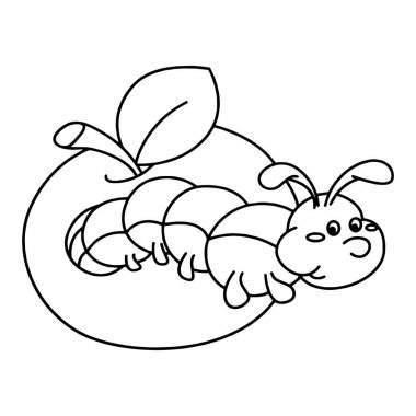 Sevimli çizgi tırtıl çocuk için beyaz arka plan üzerinde yazdırır, t-shirt, renkli kitap, çocuklar için eğlenceli ve samimi karakter