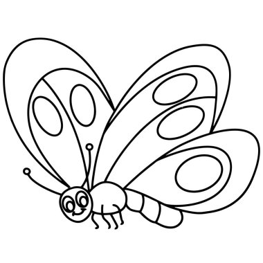 Sevimli çizgi kelebek çocuk için beyaz arka plan üzerinde yazdırır, t-shirt, renkli kitap, çocuklar için eğlenceli ve samimi karakter