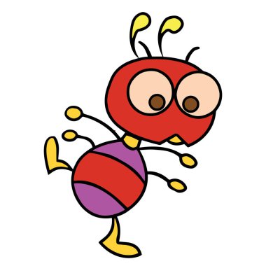 Sevimli çizgi karınca çocuk için beyaz arka plan üzerinde yazdırır, t-shirt, renkli kitap, çocuklar için eğlenceli ve samimi karakter