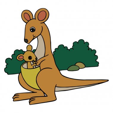 Sevimli çizgi kanguru çocuk için beyaz arka plan üzerinde yazdırır, t-shirt, renkli kitap, çocuklar için eğlenceli ve samimi karakter