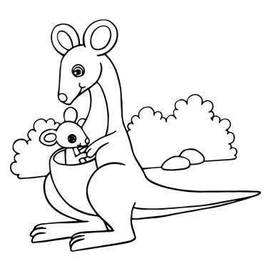 Sevimli çizgi kanguru çocuk için beyaz arka plan üzerinde yazdırır, t-shirt, renkli kitap, çocuklar için eğlenceli ve samimi karakter