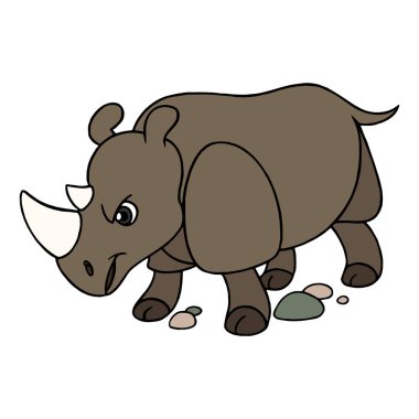 Sevimli çizgi gergedanın çocuk için beyaz arka plan üzerinde yazdırır, t-shirt, renkli kitap, çocuklar için eğlenceli ve samimi karakter