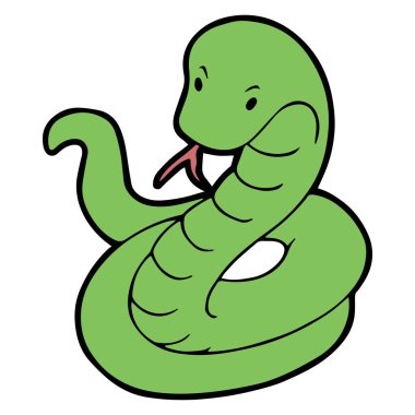 Sevimli çizgi yılan çocuk için beyaz arka plan üzerinde yazdırır, t-shirt, renkli kitap, çocuklar için eğlenceli ve samimi karakter