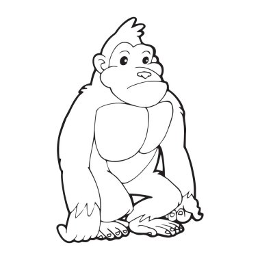 Sevimli çizgi goril çocuk için beyaz arka plan üzerinde yazdırır, t-shirt, renkli kitap, çocuklar için eğlenceli ve samimi karakter