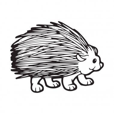 Sevimli çizgi kirpi çocuk için beyaz arka plan üzerinde yazdırır, t-shirt, renkli kitap, çocuklar için eğlenceli ve samimi karakter