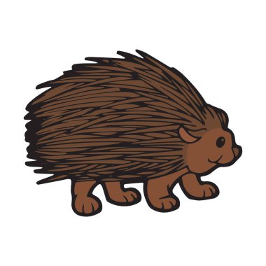 Sevimli çizgi kirpi çocuk için beyaz arka plan üzerinde yazdırır, t-shirt, renkli kitap, çocuklar için eğlenceli ve samimi karakter