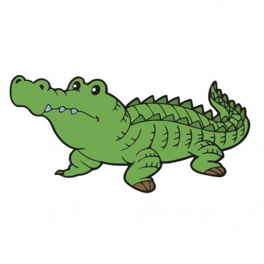 Sevimli çizgi timsah çocuk için beyaz arka plan üzerinde yazdırır, t-shirt, renkli kitap, çocuklar için eğlenceli ve samimi karakter