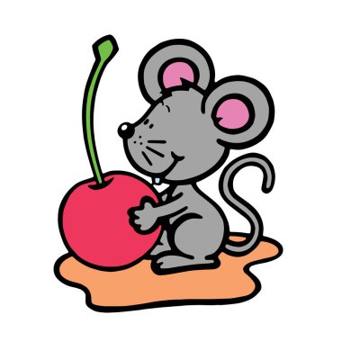 Sevimli çizgi fare çocuk için beyaz arka plan üzerinde yazdırır, t-shirt, renkli kitap, çocuklar için eğlenceli ve samimi karakter