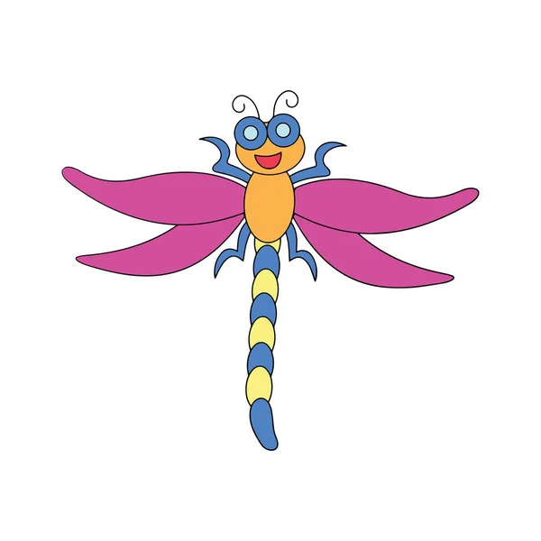 Schattige Cartoon Dragonfly Witte Achtergrond Voor Childrens Wordt Afgedrukt Shirt — Stockvector