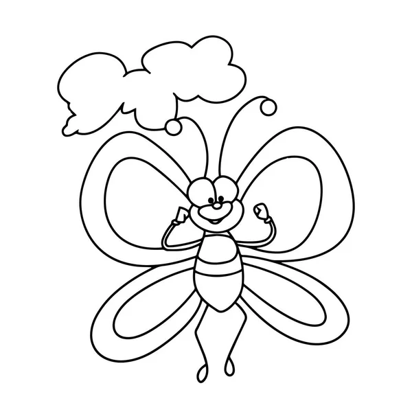 Sevimli çizgi kelebek çocuk için beyaz arka plan üzerinde yazdırır, t-shirt, renkli kitap, çocuklar için eğlenceli ve samimi karakter