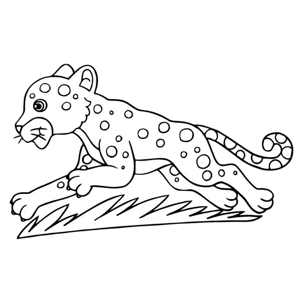 Милий Мультяшний Леопард Білому Тлі Дитячих Принтів Футболок Кольорової Книги — стоковий вектор