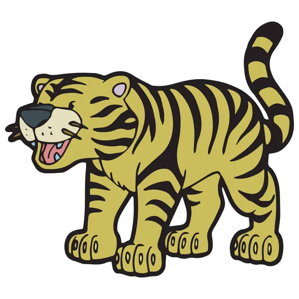 Mignon Tigre Bande Dessinée Sur Fond Blanc Pour Les Impressions — Image vectorielle