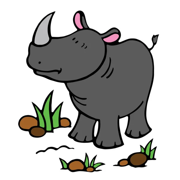 Mignon Rhinocéros Dessin Animé Sur Fond Blanc Pour Les Impressions — Image vectorielle